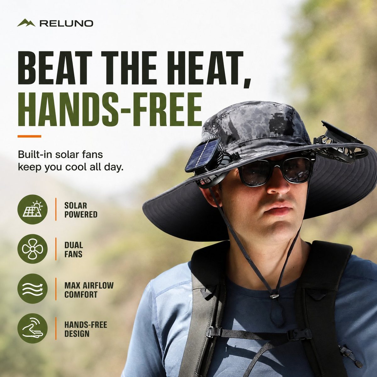 Reluno Solar Fan Hat